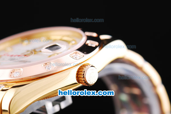 Rolex Day Date Oyster Perpetual Automatic Movement Two Tone with White Dial and Diamond Markers-Diamond Bezel - Click Image to Close